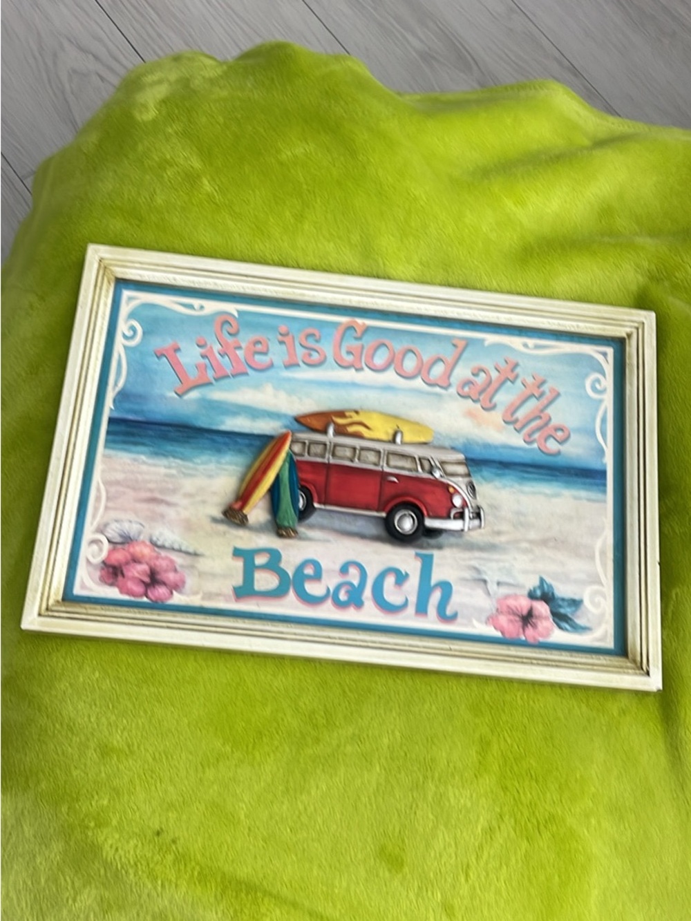 Life Is Good at the Beach Wall Art - Green and Blue Coastal Sign
